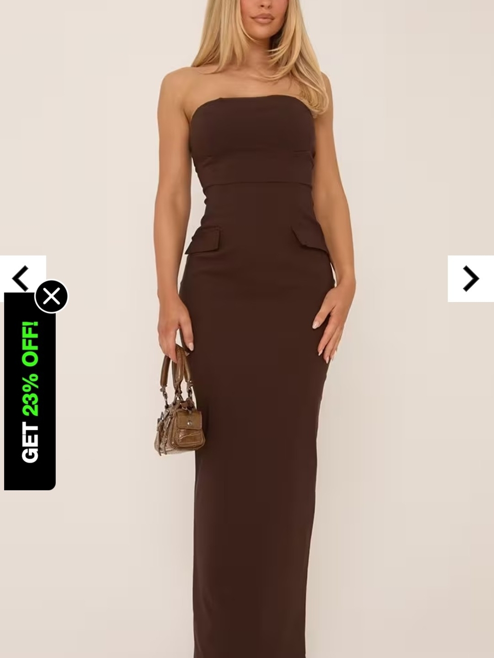 NWT Ego Bandeau Tailored Maxi Dress In Chocolate Brown